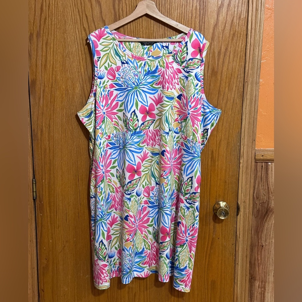 Tango Mango Floral Sleeveless Dress sz 3X vibrant fun‎ colorful vacation (P)